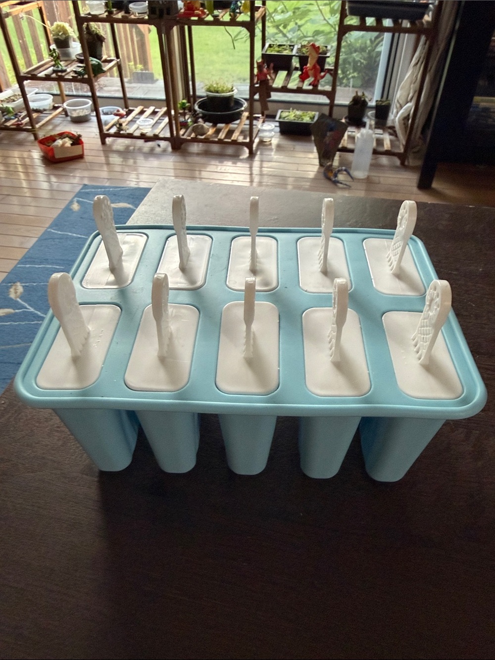 Blue Silicone Popsicle Mold with White Lids & Sticks